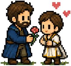 Pixel-art couple with a flower